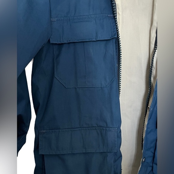 Vintage USA Woolrich Woman Blue Hooded Utility Jacket Medium Made in USA 90s - Picture 6 of 9